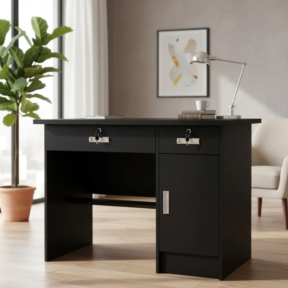 Escritorio 1.00m x 50cm 2cajones y 1 puerta con llave Negro