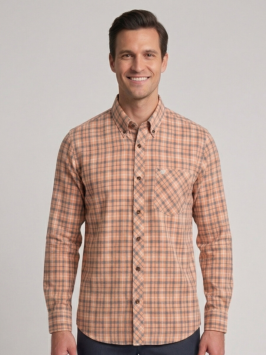 CAMISA MANGA LARGA ESCOCESA SALMON 