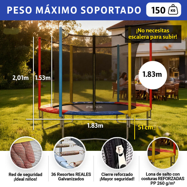 Cama Elastica 1.83 M Trampolin Saltarin Niños Adultos Grande Con Red Proteccion Imback Multicolor Cama Elastica 1.83 M Trampolin Saltarin Niños Adultos Grande Con Red Proteccion Imback Multicolor