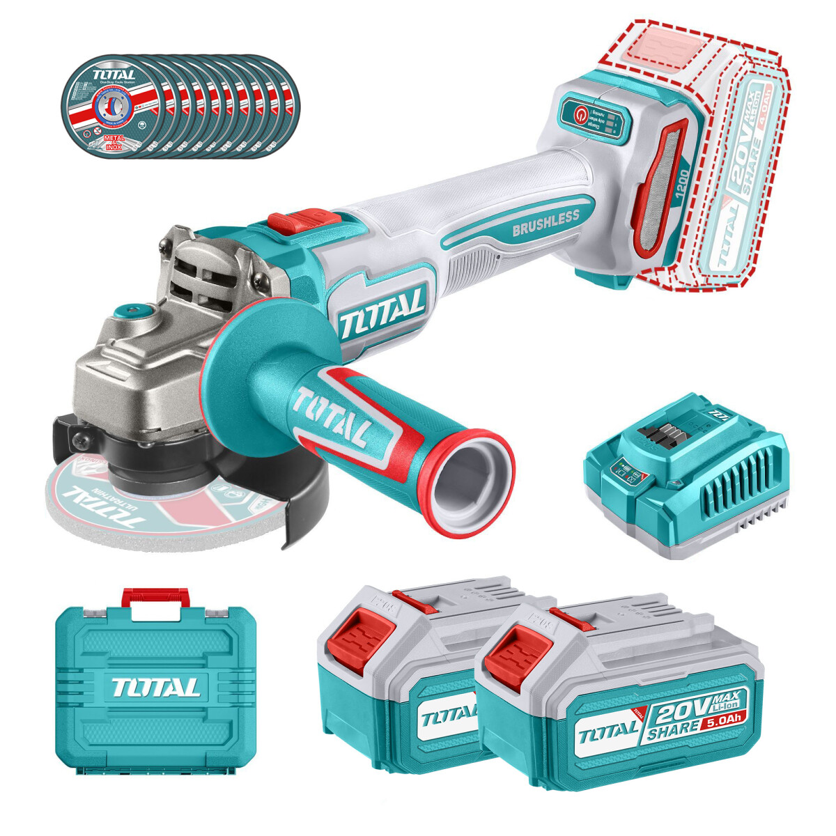 Amoladora Angular 4.1/2" Inalámbrica Sin Carbones 20v - 2 Baterías 5.0Ah 