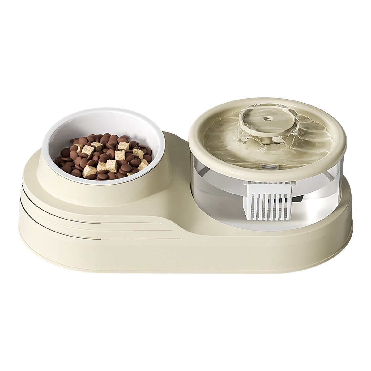 Plato 2 en 1 Mascota Fuente Agua Comedero Bebedero Electrico - Variante Color Crema 