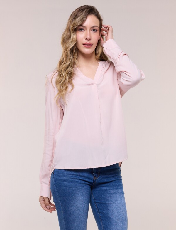 Blusa Fluida Escote En V Con Pliegue Central ROSA CLARO