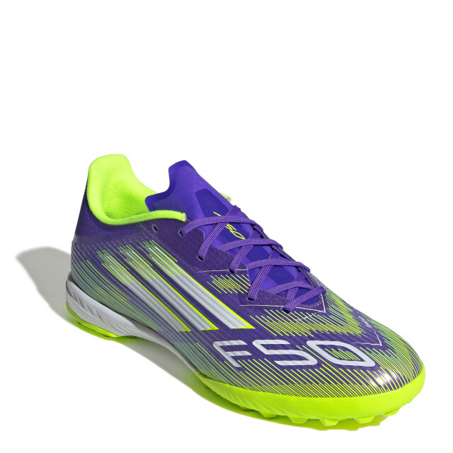 Championes Unisex Adidas Futbol 5 F50 League TF Púrpura - Blanco - Amarillo Limon