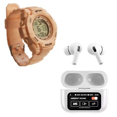 Kit Reloj Waterproof Unisex + Auriculares A9 PRO BT Táctil Rosa