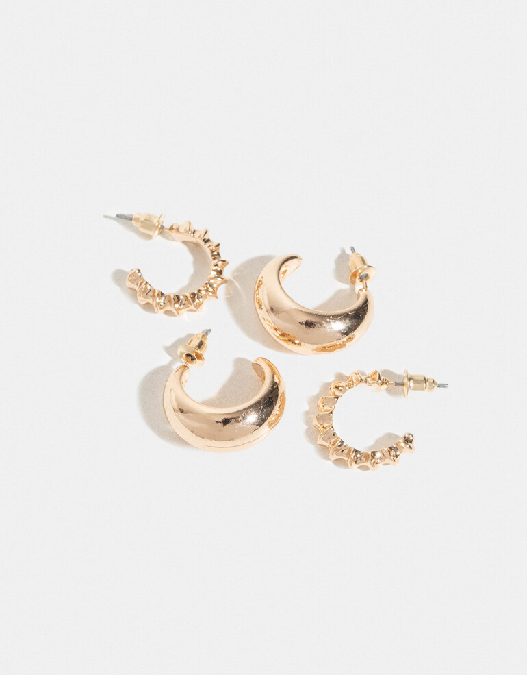 Aros Argollas Set Metal Set De Argollas Chunky - Dorado