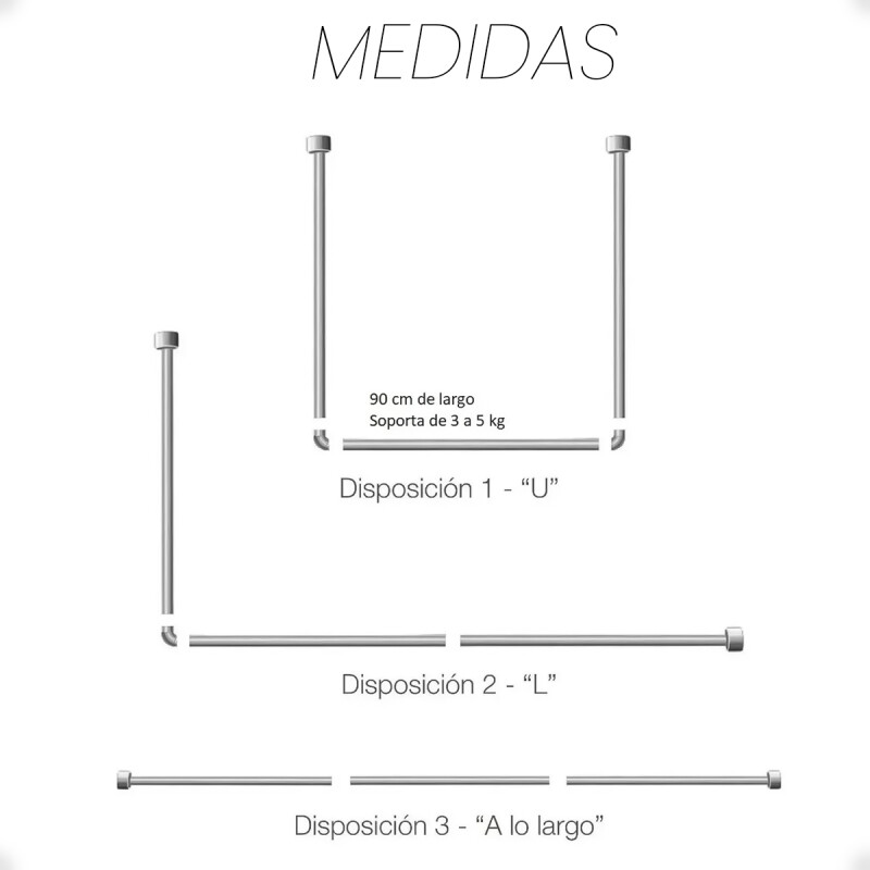 Palo para Cortina de BaÃ±o de 3 Tramos de Acero Inoxidable Palo para Cortina de BaÃ±o de 3 Tramos de Acero Inoxidable