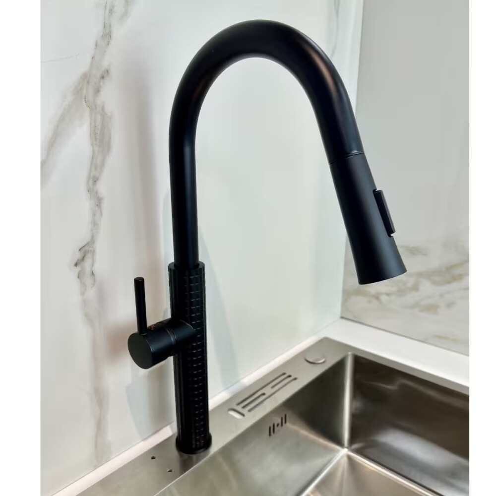 Grifería de cocina Monocomando de mesada extensible Negra texturizada Grifería De Cocina Monocomando De Mesada Extensible Negra Texturizada