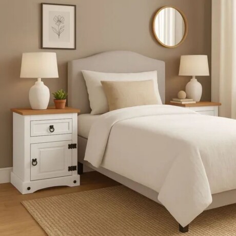 Promo 2 Mesa De Luz Linea Naturale BLANCO