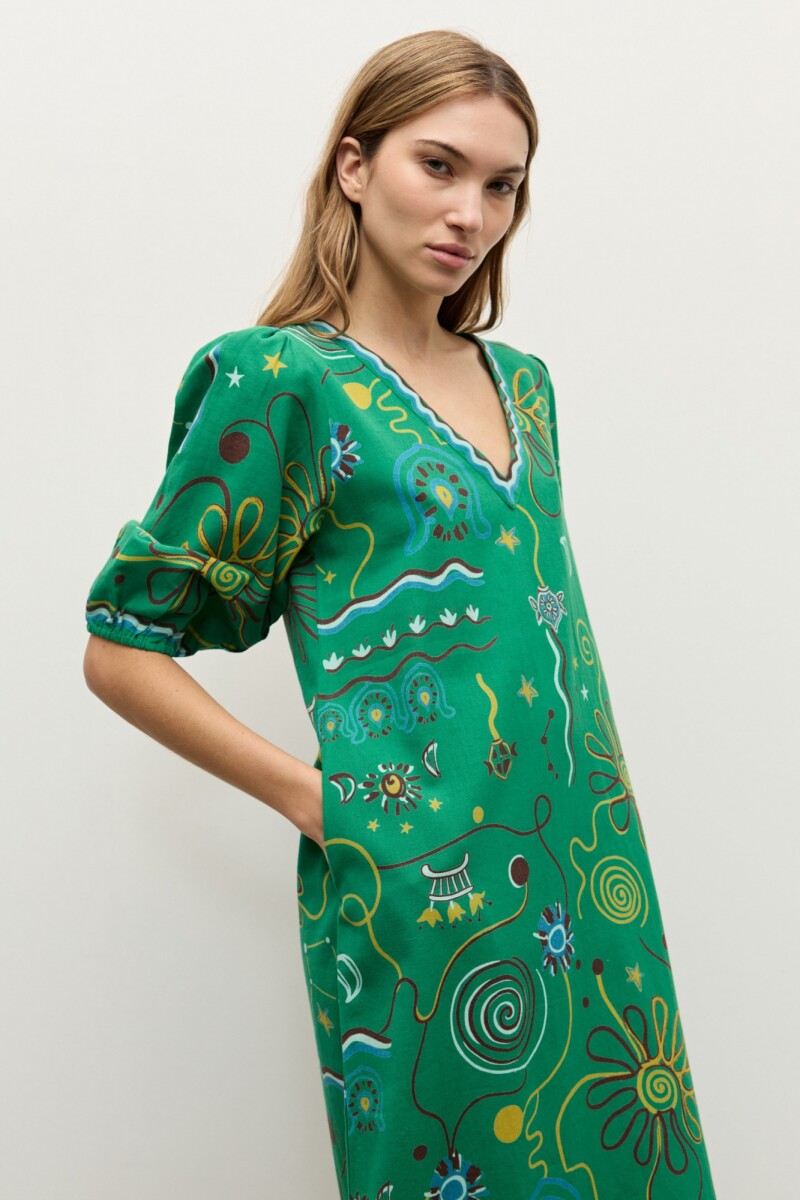 Maxi vestido estampa Étnica verde