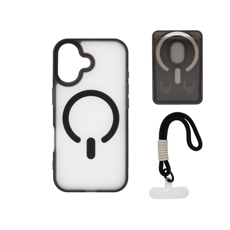 Protector para iPhone 16 correa + tarjetero color negro Protector Para Iphone 16 Correa + Tarjetero Color Negro