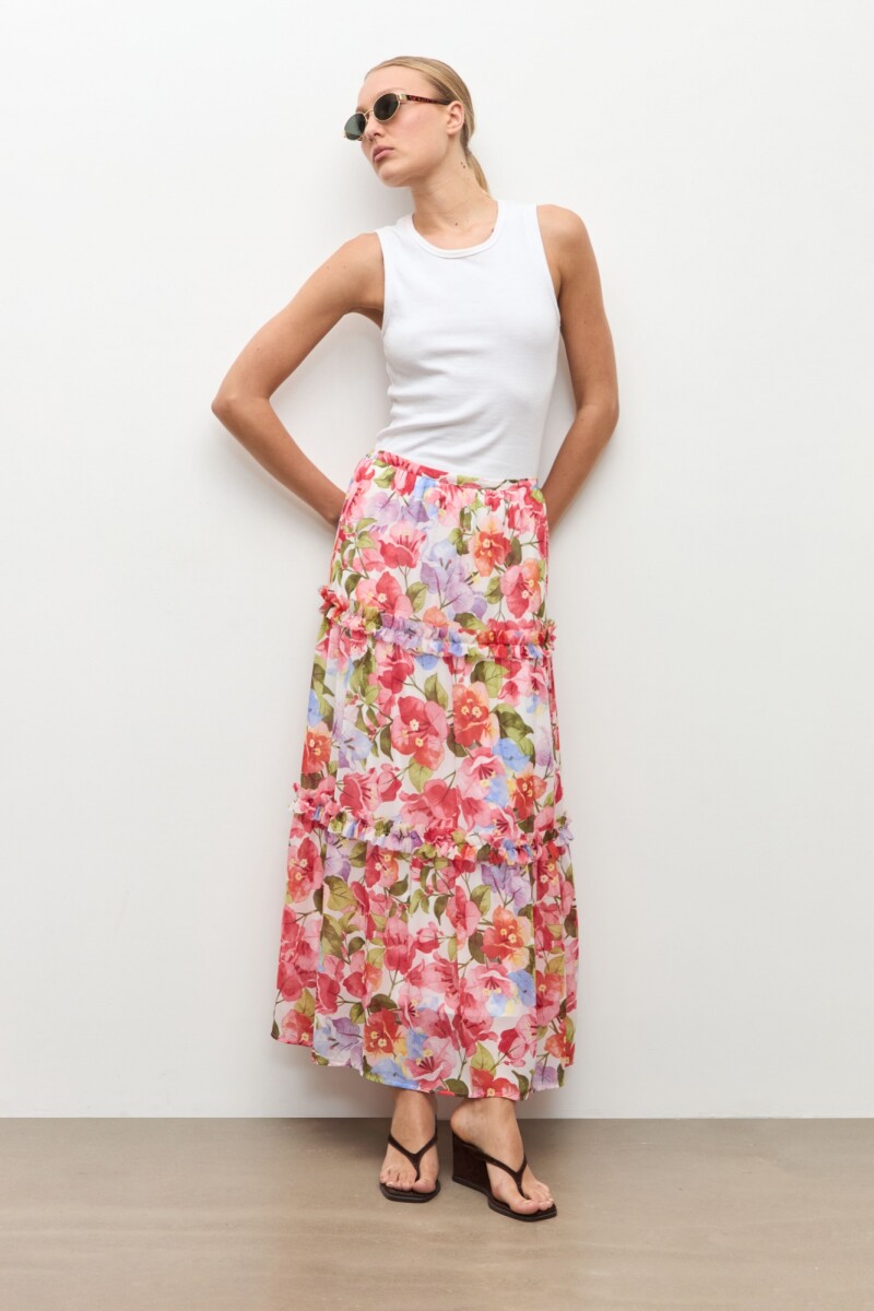 Maxi falda estampa Santa Rita - rosado 