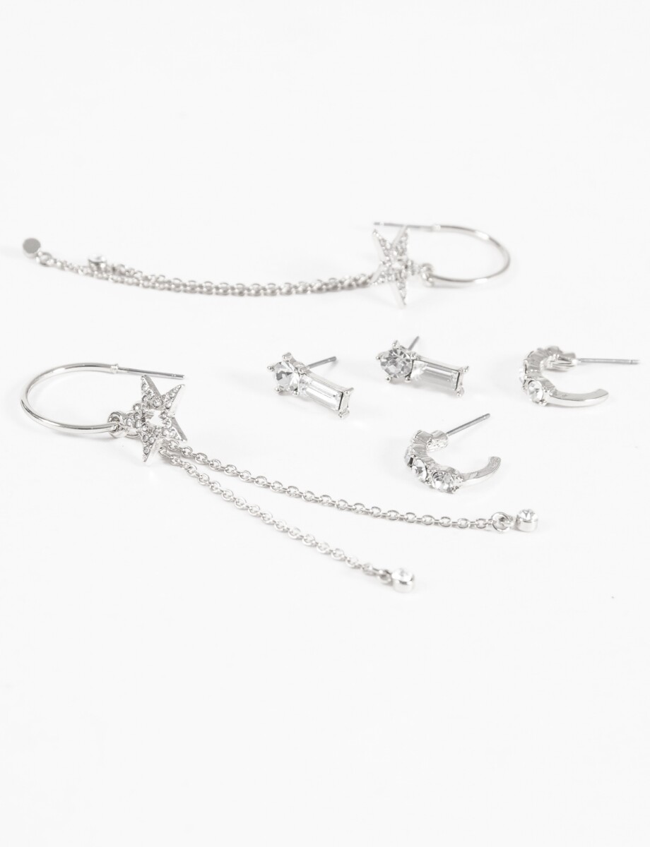 Set de caravanas estrella strass - plateado 