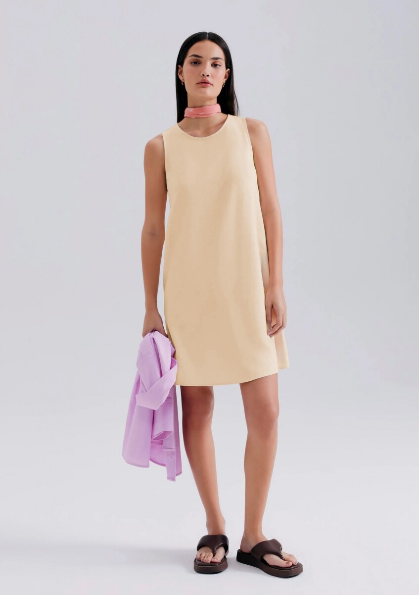 VESTIDO CORTO SIN MANGAS - BEIGE 