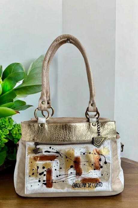 Cartera De Cuero Modelo VITALIA Con Arte Pintado A Mano Natu Con Dorado