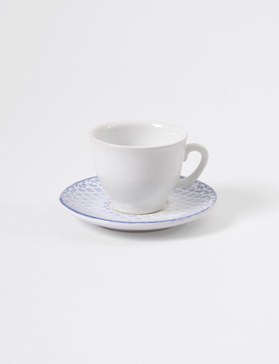 Taza café con plato estampa azul - blanco 