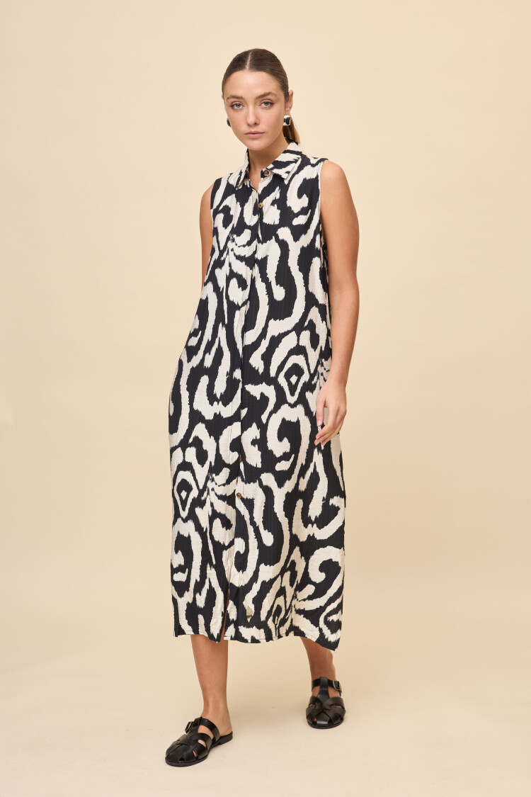 VESTIDO LITA PRINTED Negro/Blanco