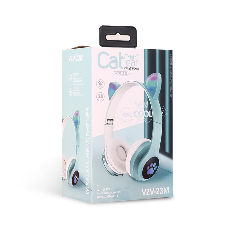 Auriculares Bluetooth Over-Ear Cat VZV-23M con Orejas y Led Celeste