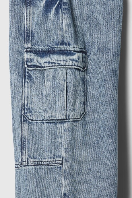 Jean Low Stride Cargo Niña Acid Indigo Wash