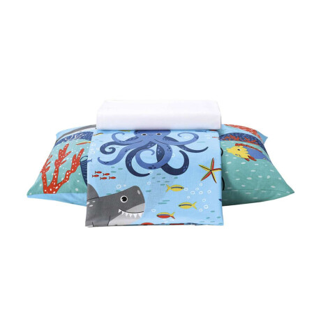 Juego Sábanas Infantiles 1 Plaza Dohler 100% Algodón Oceano