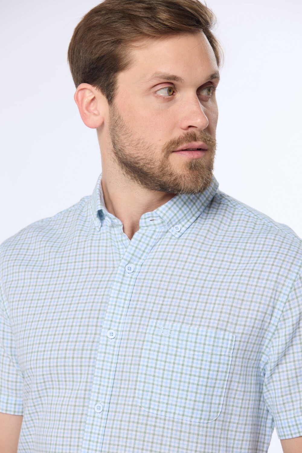 CAMISA DE LINO A CUADROS Azul