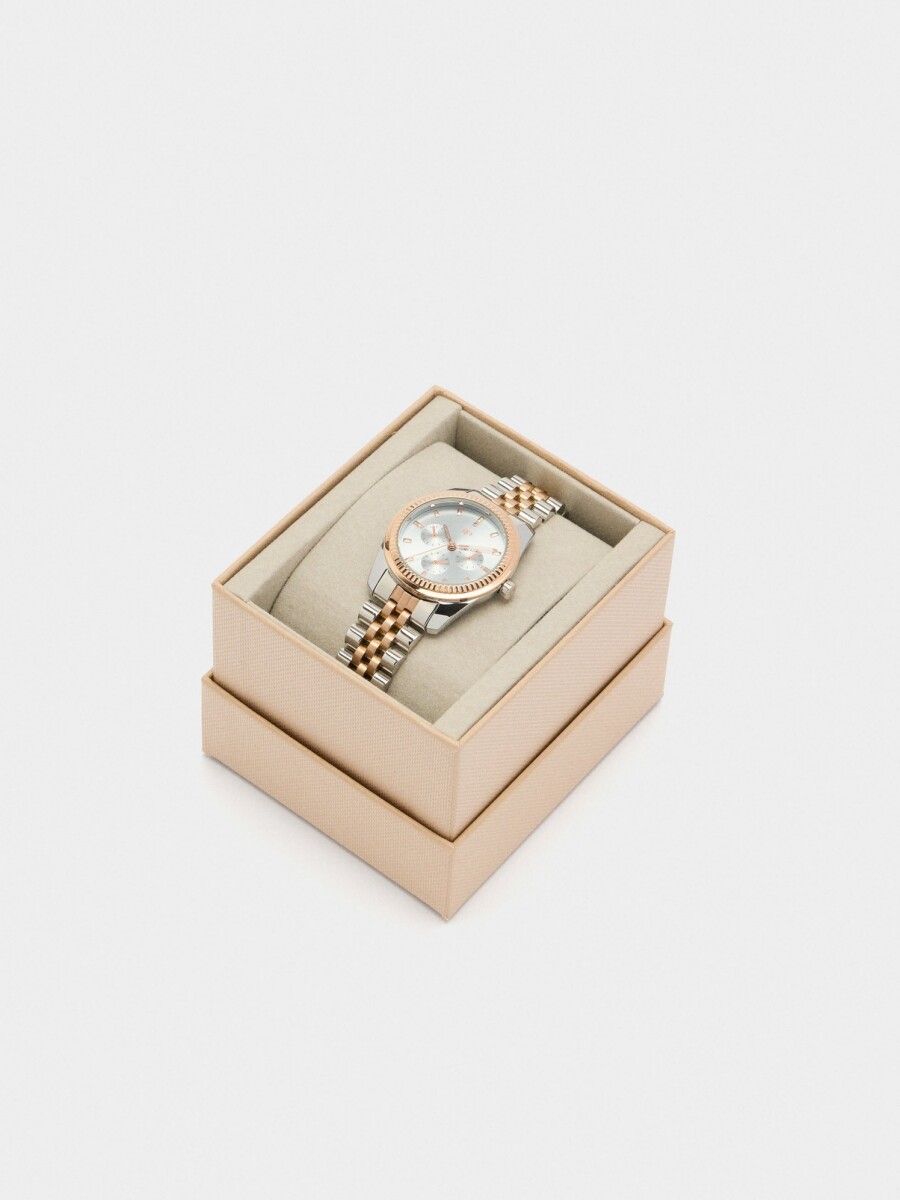 Reloj Redondo Bicolor Con Pulsera De Acero bicolor