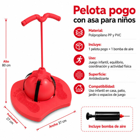 Pelota Pogo Saltarín Infantil Con Asas Base Inflador Rojo