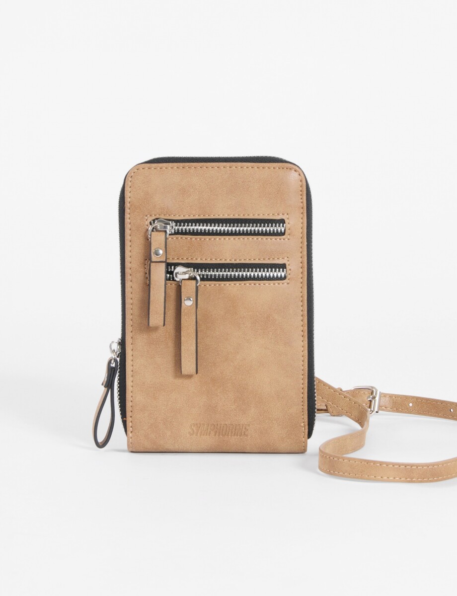 Porta celular tarjetero - marrón 