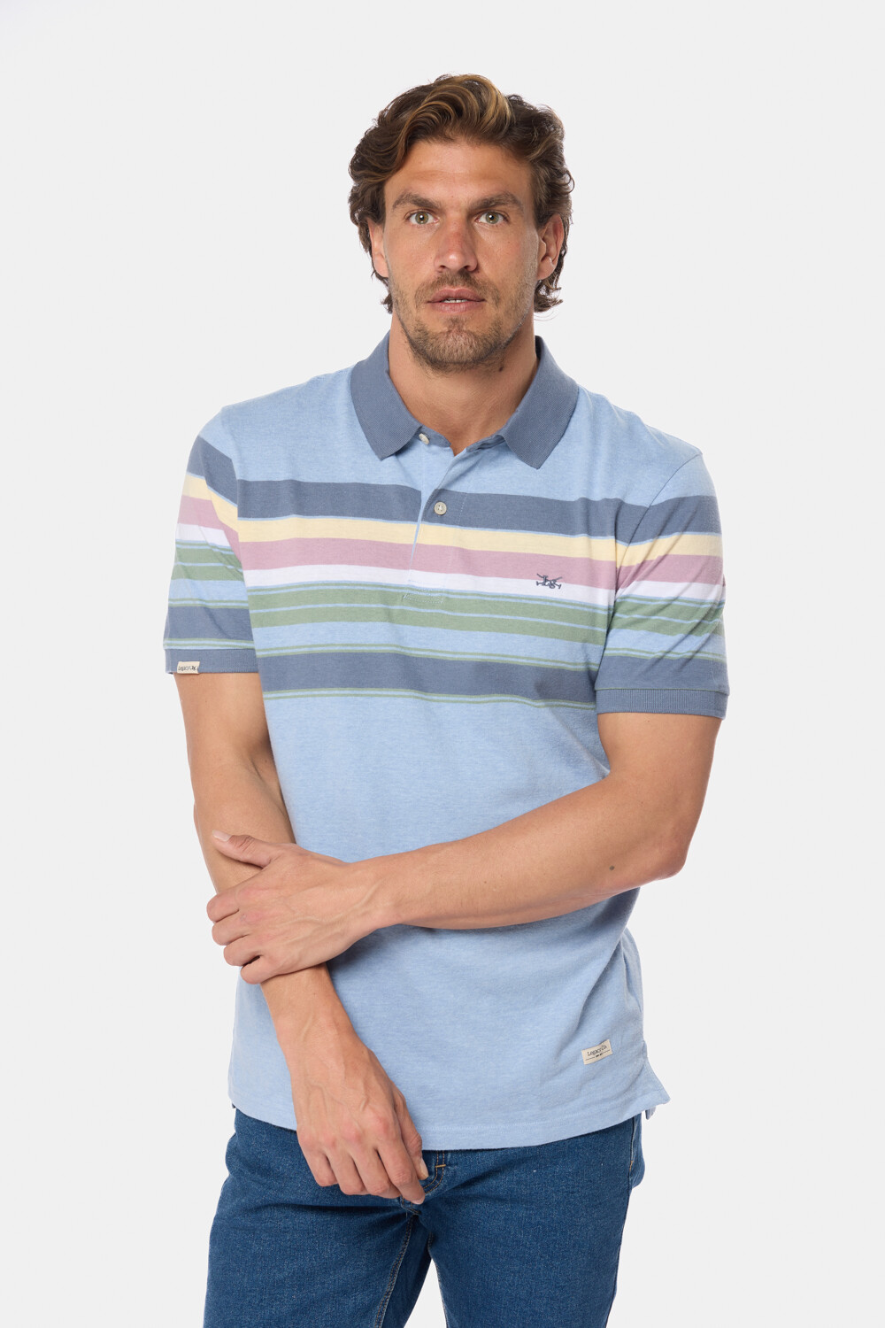 REMERA POLO RAYADA Celeste