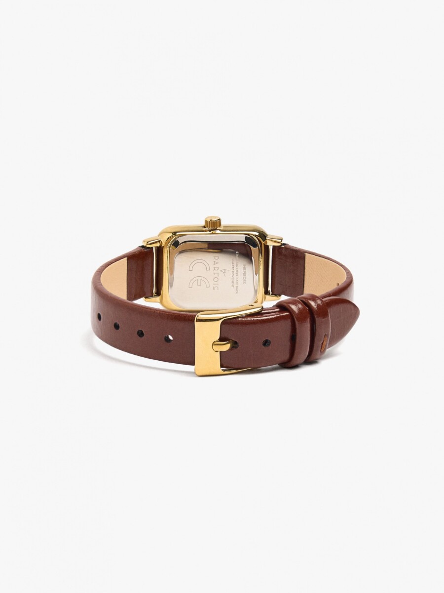 Reloj Rectangular Con Pulsera Efecto Piel marron