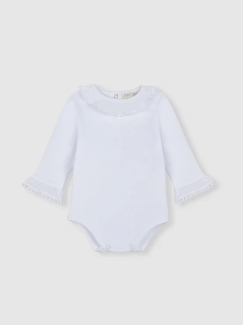 Body Con Tira Bordad En El Cuello Blanco