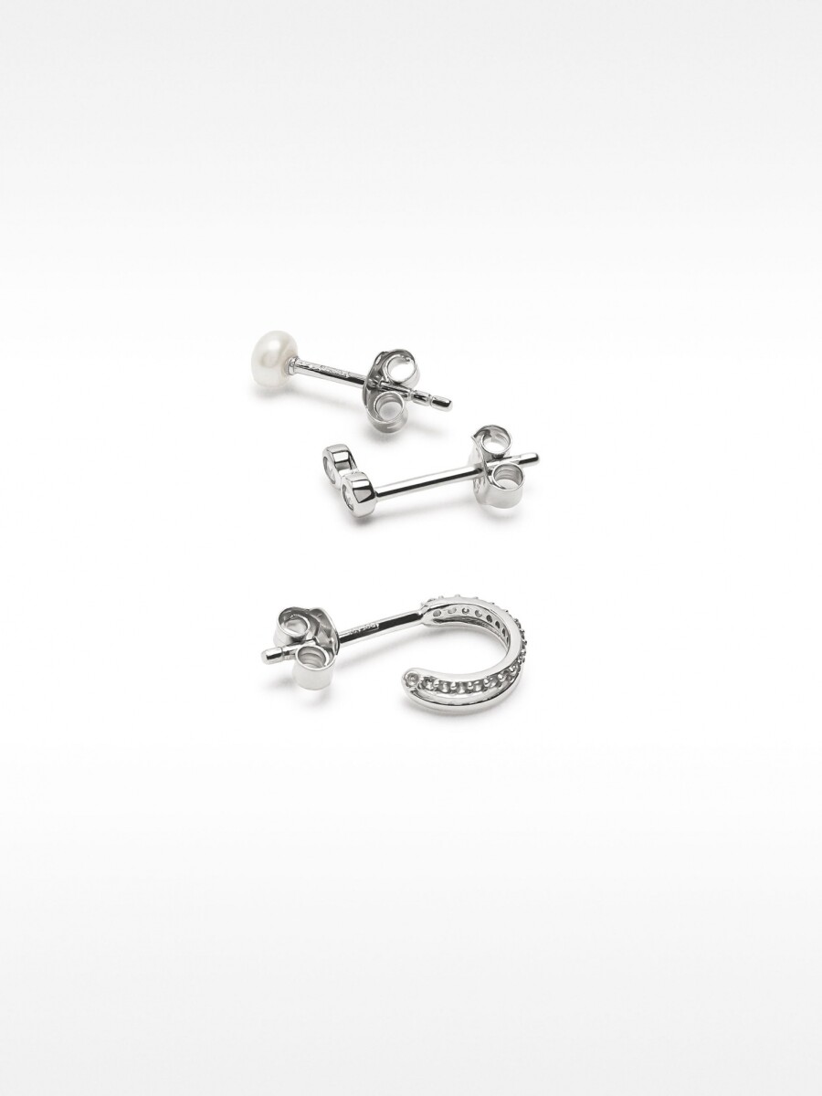 Set De Pendientes Com Perlas De Agua Dulce - Plata De Ley 925 plateado