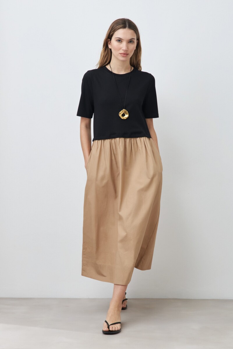 Vestido bicolor manga corta - negro 