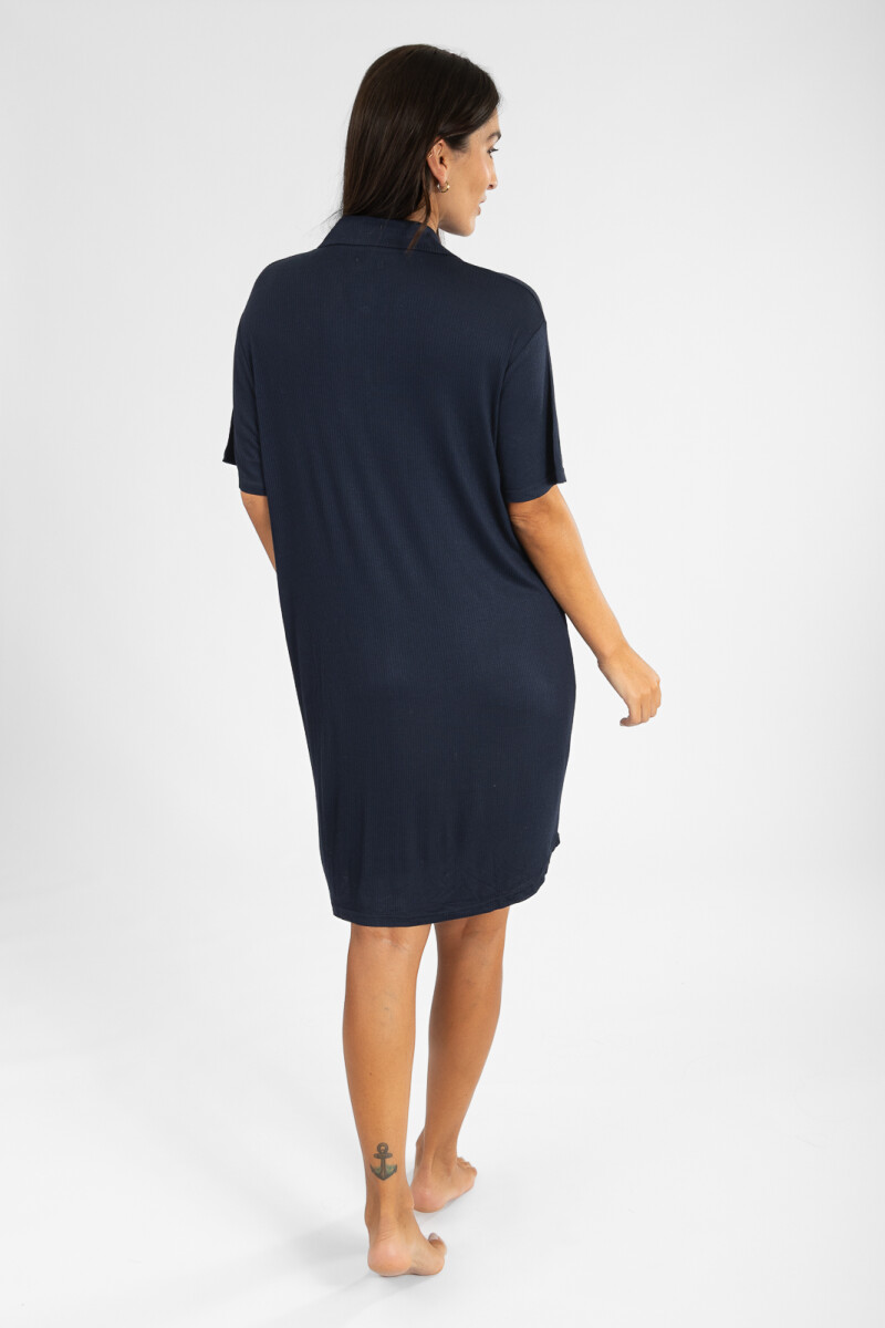 New ribb camison abotonado en el frente Azul