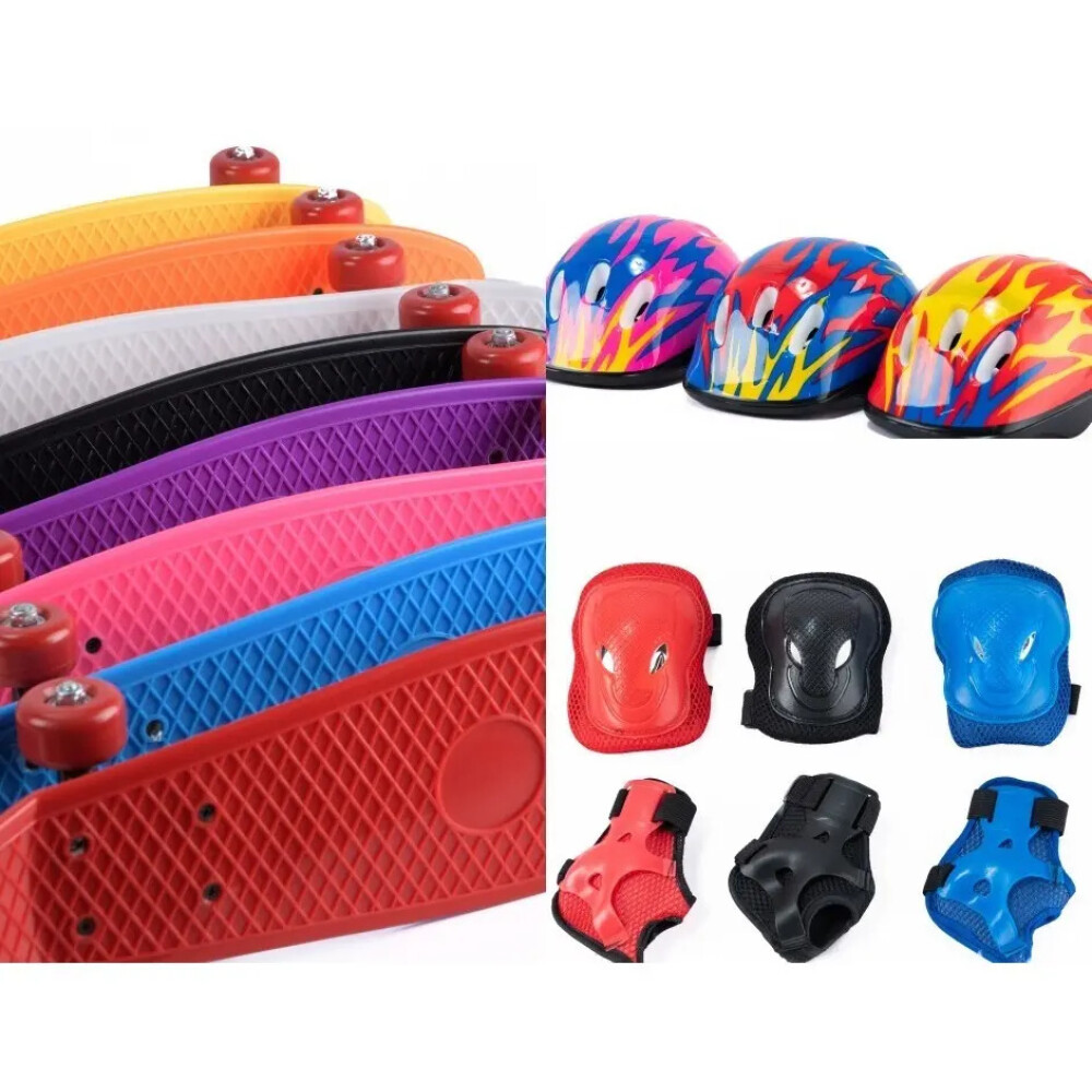 Set de patineta penny de 55cm + Set de protección + casco De 6 A 10 años Set de patineta penny de 55cm + Set de protección + casco De 6 A 10 años