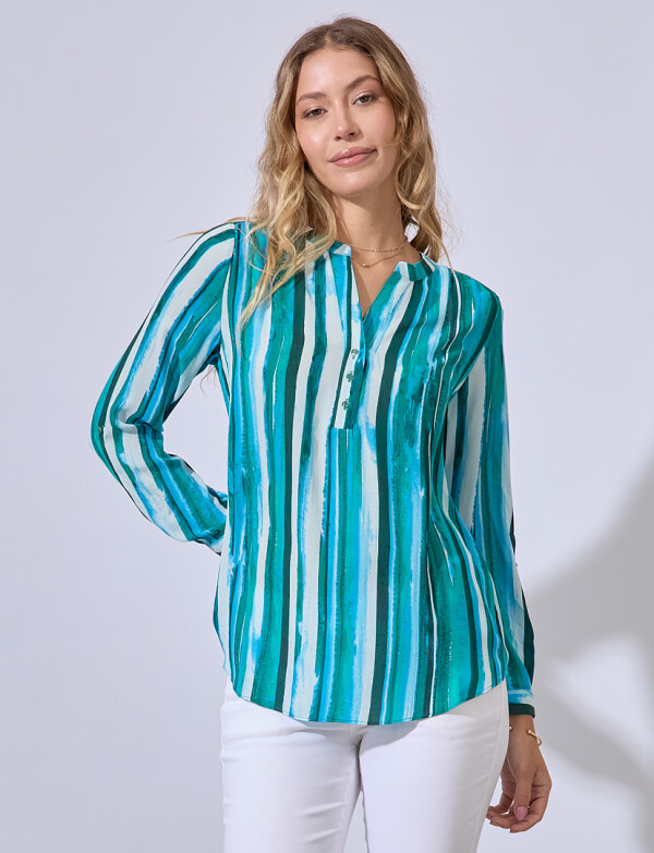 Blusa Botones Printed VERDE/MULTI