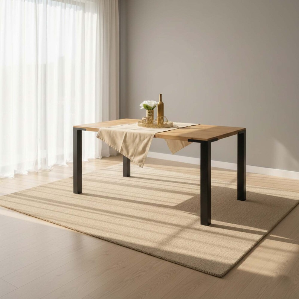 MESA DE COMEDOR MADERA-Y-METAL NATURAL-BEIGE MADISON