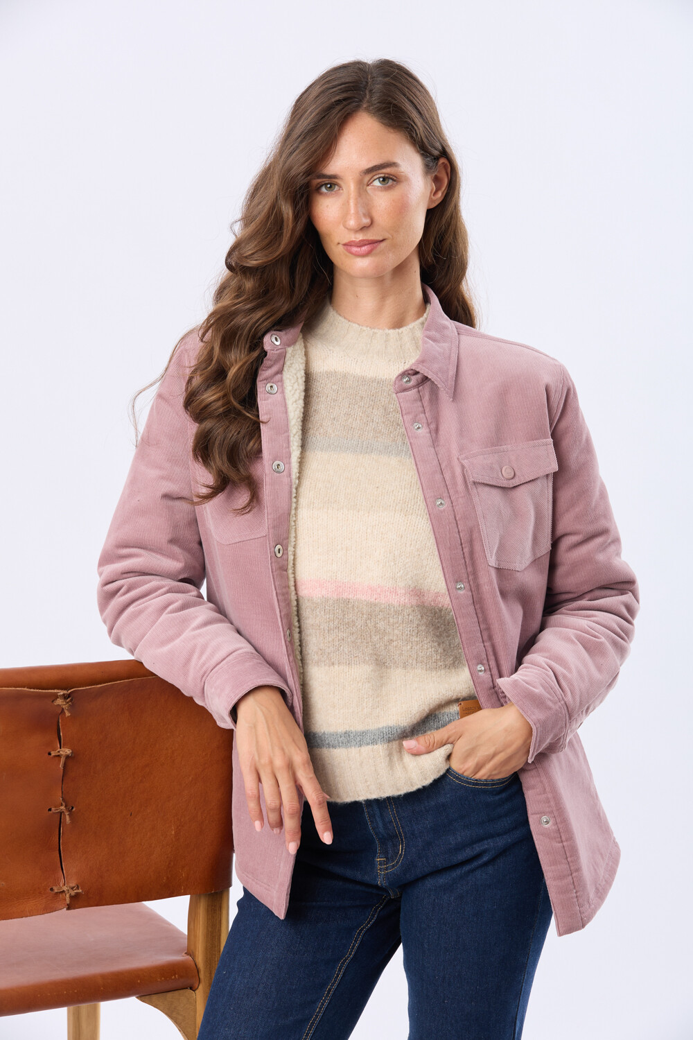 CAMPERA DE PANA Y CORDERITO Rosado