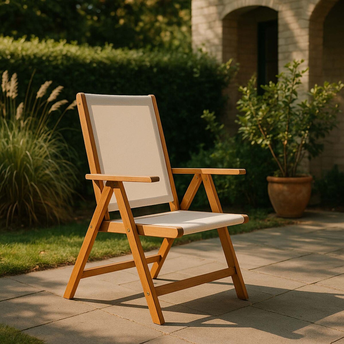 SILLA RECLINABLE - MADERA NATURAL-BEIGE PLAYACAR 