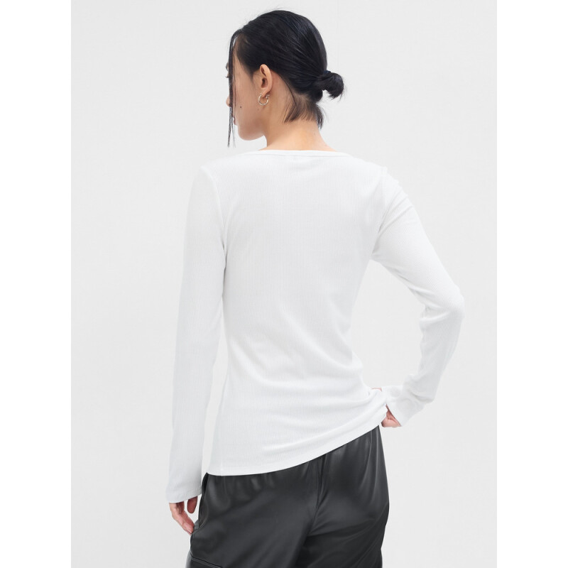 V-LS RIB HEN LEY NEW OFF WHITE