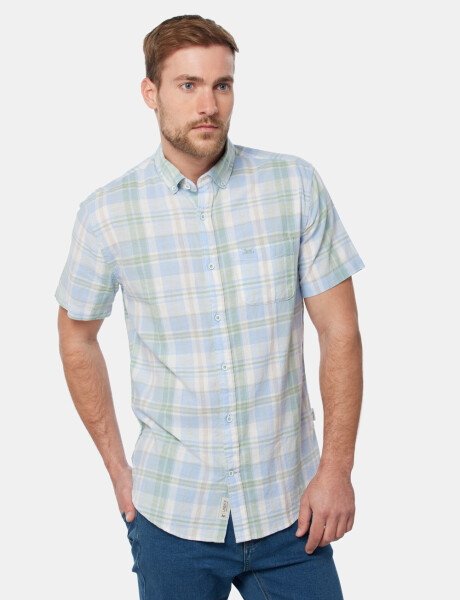 CAMISA DE LINO A CUADROS Azul