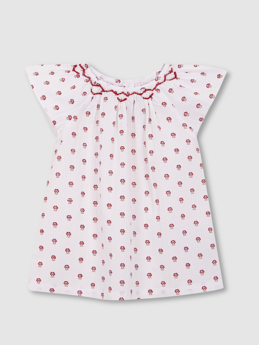 Blusa Nido De Abeja Estampada Blanco