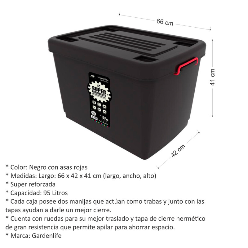 Set x4 Caja reforzada heavy box 95 lts + 1 de regalo NEGRO