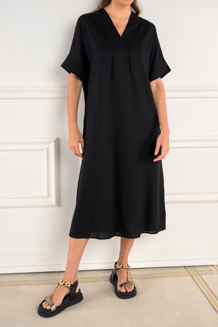 Túnica Escote V Con Lino Negro