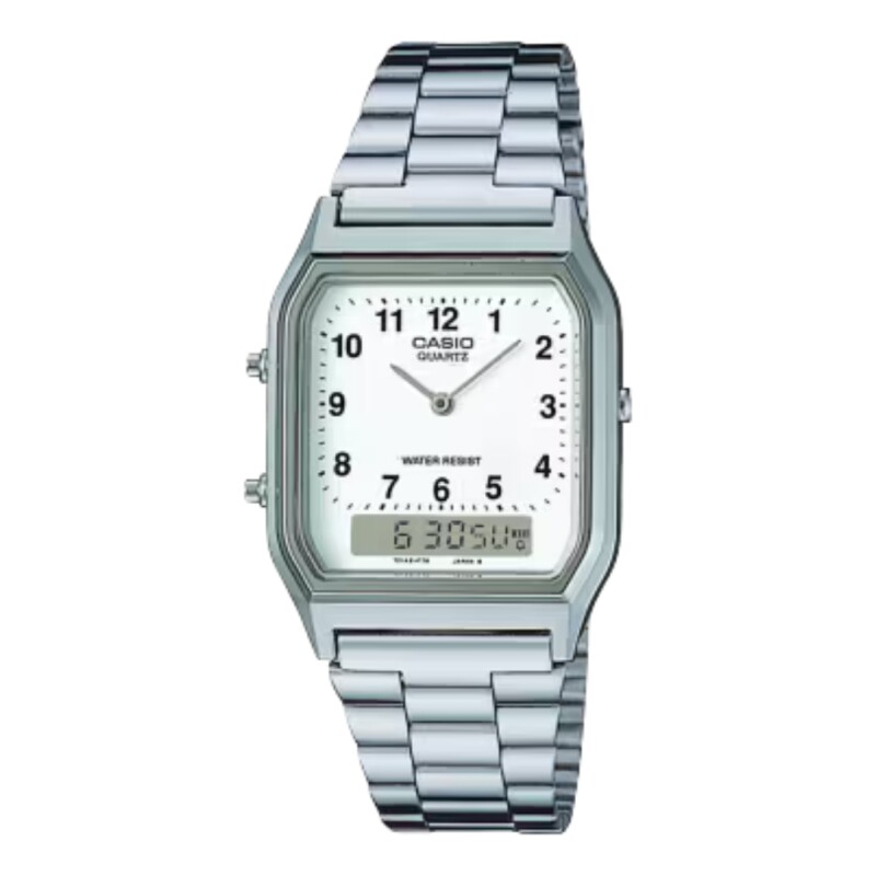 Reloj Casio Retro AQ-230A-7BMQ unisex en acero Plateado