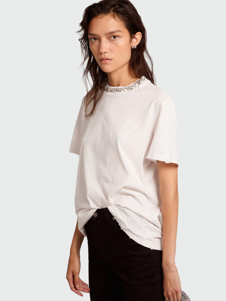 GOLDEN GOOSE - Remera con Cristales Cabujón Blanco