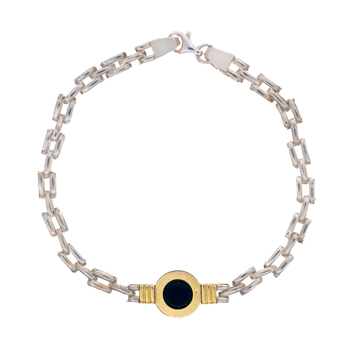 Pulsera de plata 925, double en oro 18 ktes y onix. 
