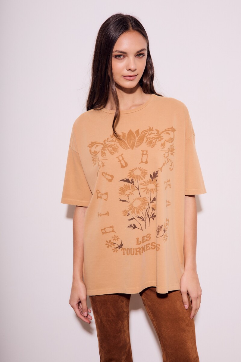 Remera Lavada Print Bisou Mocha