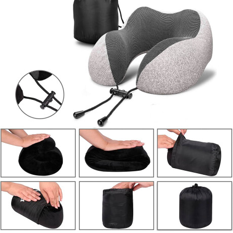 Set Almohada De Viaje + Cubre Ojos + Tapones Oidos Gris