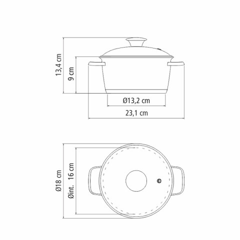 Cacerola honda c/asas y t. vid. 1,5 lts."allegra" TF1824