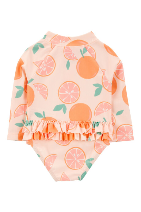 Malla de baño una pieza, manga larga, con protección UPF 50+, diseño naranjas Sin color